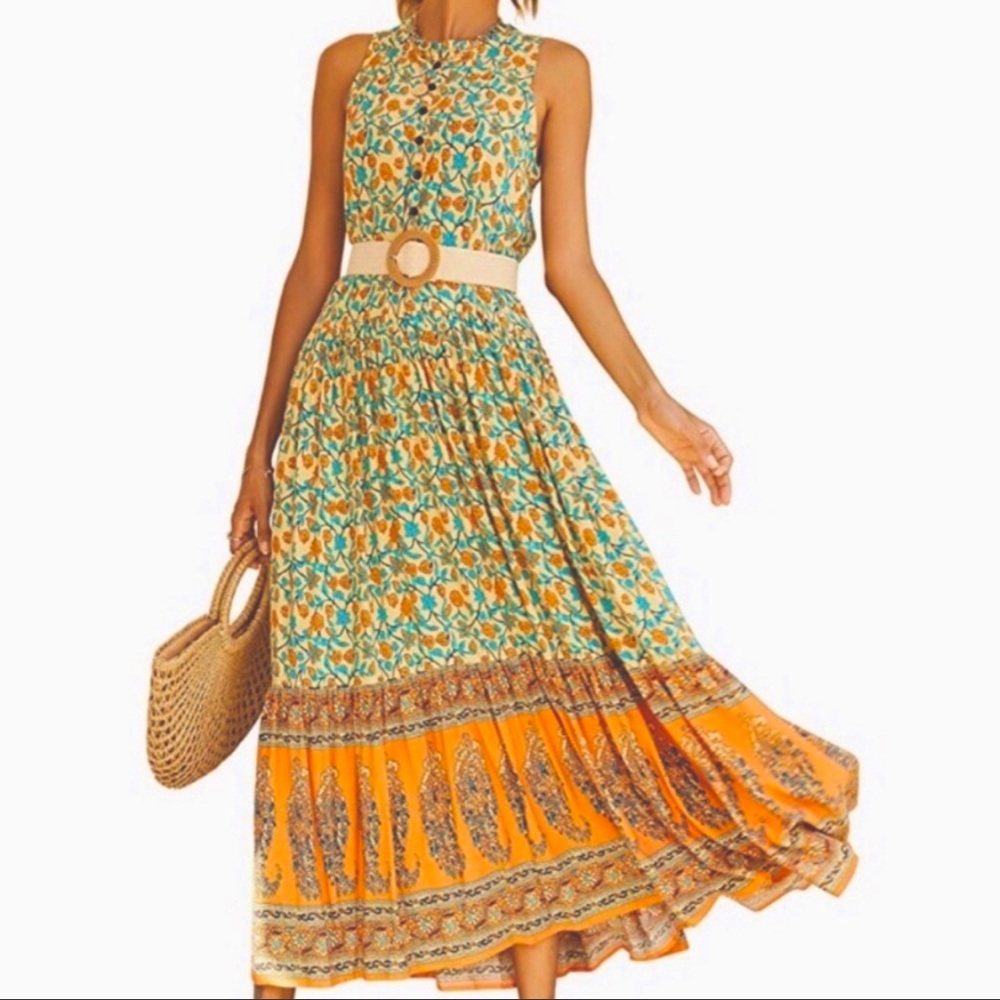 R.Vivimos Elephant Floral Maxi Dress
